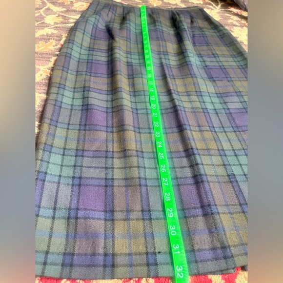 vtg 80s 100% wool green & blue long plaid tartan skirt • high waist •10•waist 31 - Picture 7 of 10